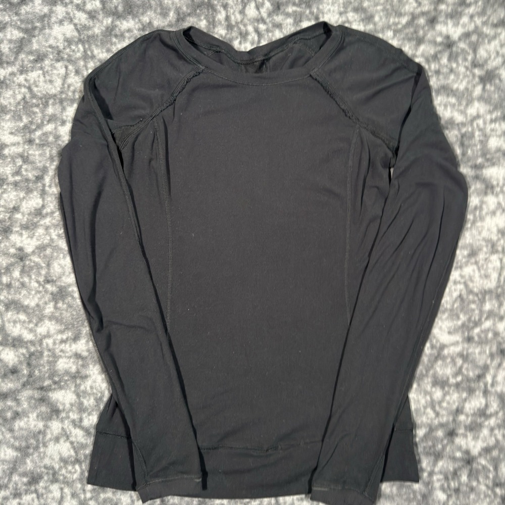 Lululemon Full Tilt Ruffle Shirt Long Sleeve Womens Size 6 Black Cut Size Tag